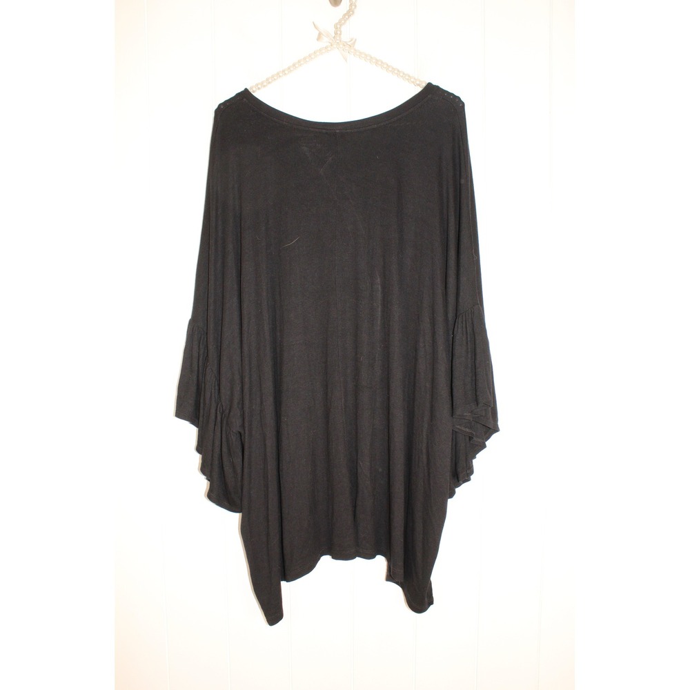 Akemi & Kim Anthropologie Black Ribbed Oversized Black V Neck Top Ruffle Sleeves - Picture 9 of 10